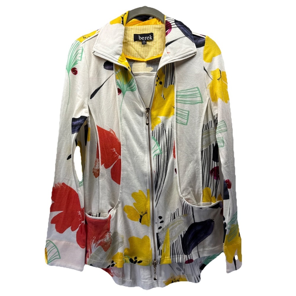 Berek‎ Women's Ray of Sunshine Jacket Sz PXS Abstract Floral Long Sleeve Pockets